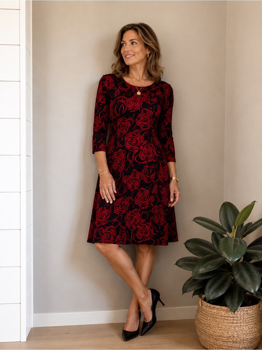Chicos TRAVELERS
ROSE PRINT BELL SLV DRESS
WILD POPPY/BLACK NWT 12/14